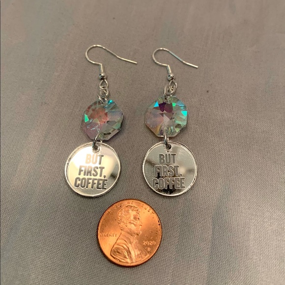 Words and Crystal Earrings, Coffee - Picture 3 of 4